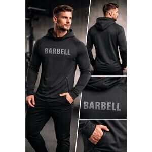 Barbell Apparel Mens L Stealth Hoodie Gray Camo Logo Performance Gym Workout NWT